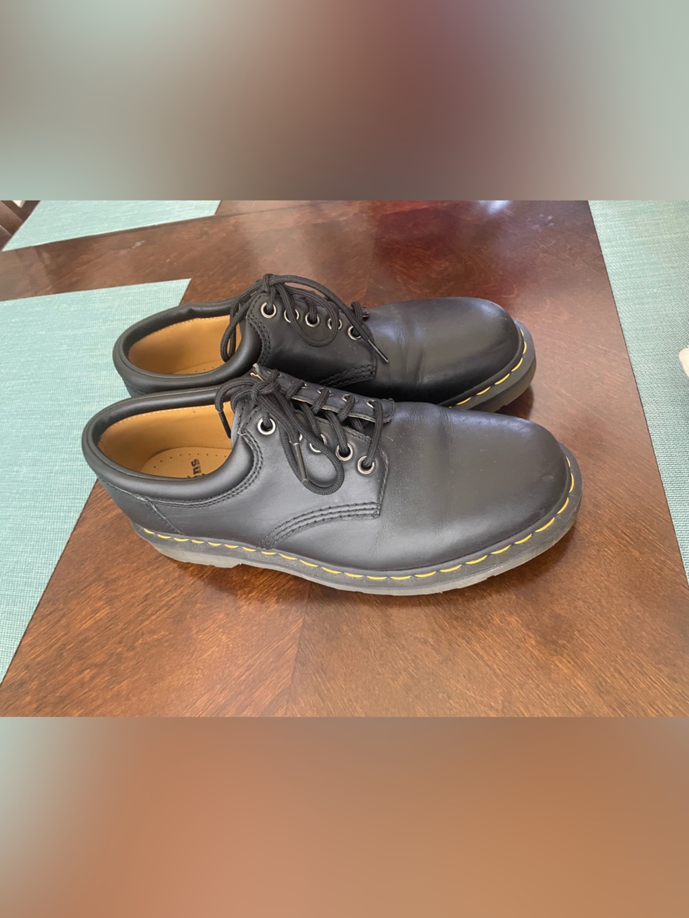 Dr. Martens Black Leather 5-Eye Derby Shoes with Yellow Stitching Sz9m/10L